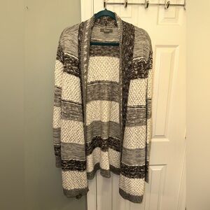 Natural Reflections Gray and White Striped Open-Front Cardigan